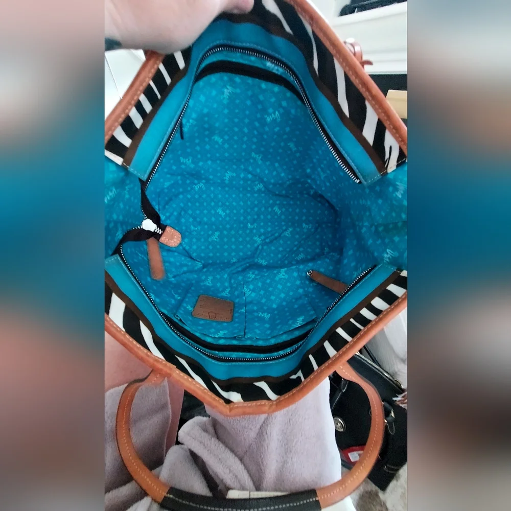 Zebra Print Tote Bag with Brown Trim - Picture 2 of 6